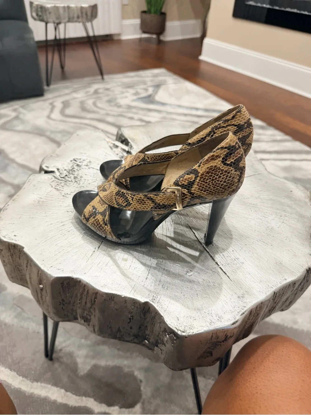 Michael Kors Snake-Print Tan and Black Crisscross Wedge Sandals